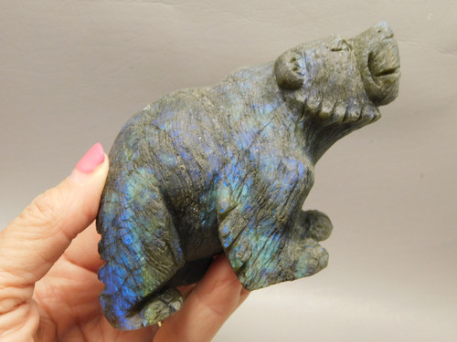 Bear Figurine Labradorite 4.5 inch Animal Stone Carving #O187
