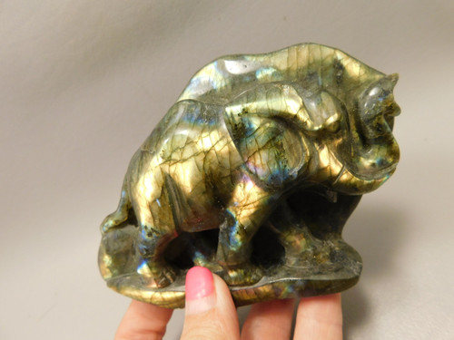 Elephant Figurine Labradorite 3 inch Carved Stone Animal #O17