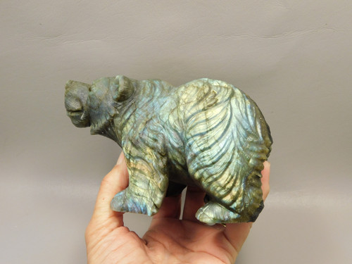 Bear Figurine Labradorite 5.5 inch Animal Stone Carving #O442