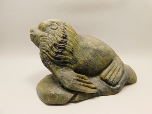 California Sea Lion Figurine Labradorite 6 inch Animal Stone Carving #O128