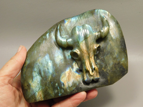 Steer Skull Western Figurine Labradorite Cowboy 5.5 inch Carving #O133