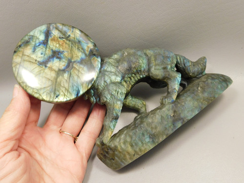 Howling Wolf Moon Figurine Labradorite 7 inch Coyote Carving #O1