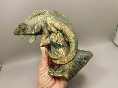 Lizard Iguana Figurine Labradorite 6.5 inch Hand Carved Gemstone Carving #O138