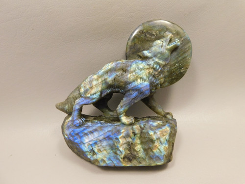Wolf Figurine Labradorite Stone Animal 4.8 inch Coyote Carving #O204