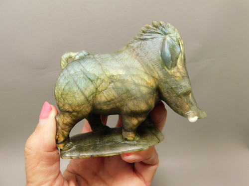 Warthog Figurine Labradorite Hand Carved Stone Animal #O376