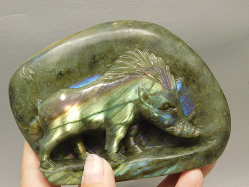 Warthog Figurine Labradorite Carved Stone Animal #O375