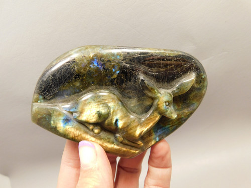 Deer Figurine Gemstone Animal Carving Labradorite #O106