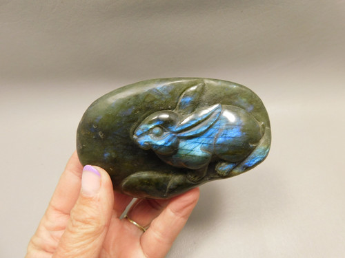 Rabbit Figurine Labradorite 3.78 inch Gemstone Animal Carving #O133