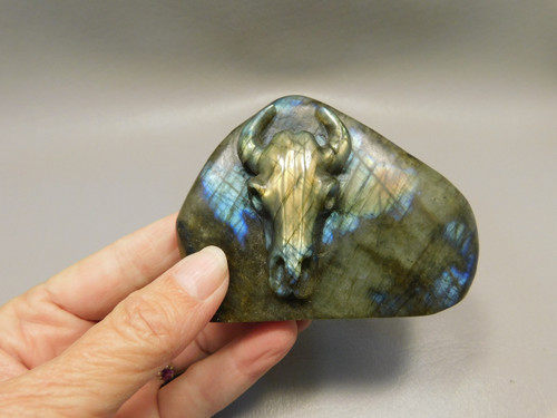Steer Skull Western Decor Cow Labradorite Stone 3.5 inch Cowboy #O372