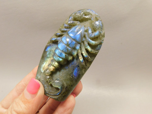 Scorpion Figurine Gemstone Animal Carving Labradorite Rock #O10 Scorpion Figurine Gemstone Animal Carving Labradorite Rock #O10