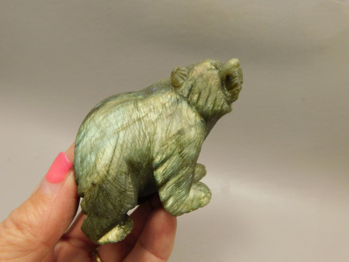Bear Labradorite 2.9 inch Animal Stone Carving Figurine #O38 Bear Labradorite 2.9 inch Animal Stone Carving Figurine #O38