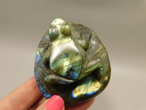 Frog Figurine Labradorite Carved 2.5 inch Stone Animal #O116 Frog Figurine Labradorite Carved 2.5 inch Stone Animal #O116