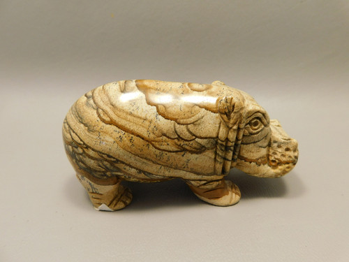 Hippopotamus Figurine Kalahari Jasper Animal Carving #O384
