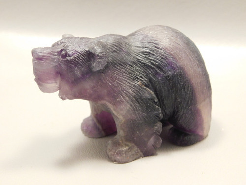Bear Gemstone Animal Carving Purple Blue Banded Fluorite #O433