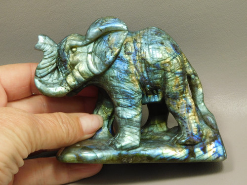 Elephant Carving Figurine Labradorite Carved Stone Animal #O242