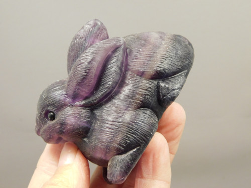 Easter Bunny Purple Fluorite Crystal Rabbit Carving #O303