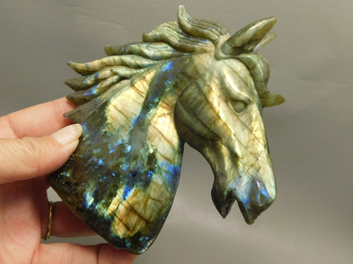 Horse Head Figurine Labradorite Stone Animal 4.5 inch Carving #O555