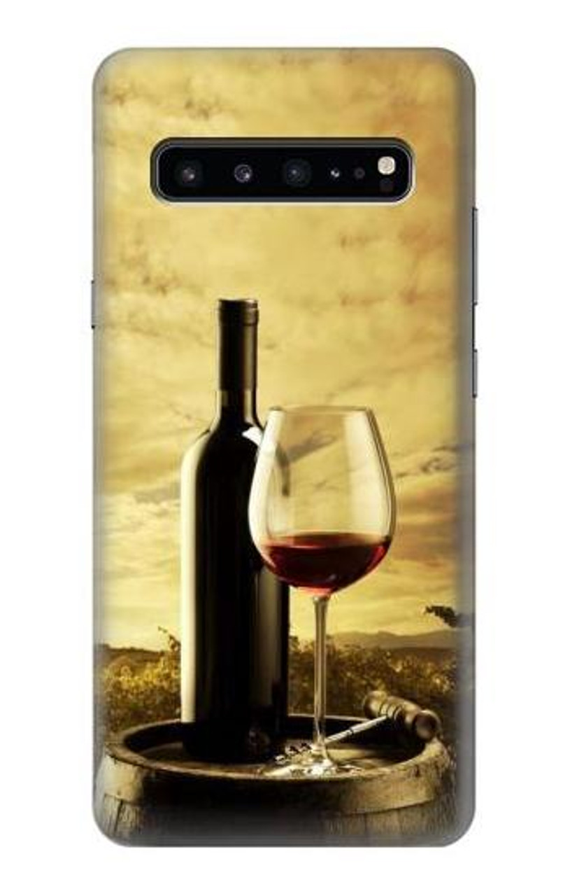 ستائر تناسب اللون البيج W2042 Raisin Vignoble Raisins Bouteille Rouge Vin Etui Coque Housse et Flip Housse Cuir pour Samsung Galaxy S10 5G