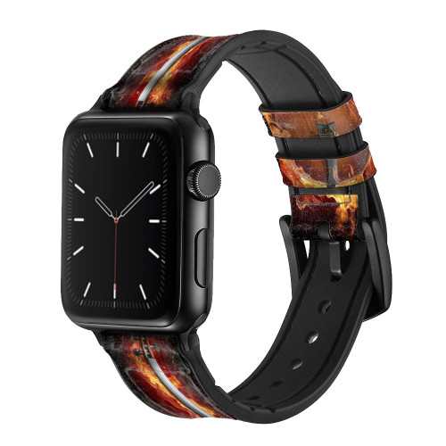 CA0113 Fire Violin Leather & Silicone Smart Watch Band Strap For Apple Watch iWatch