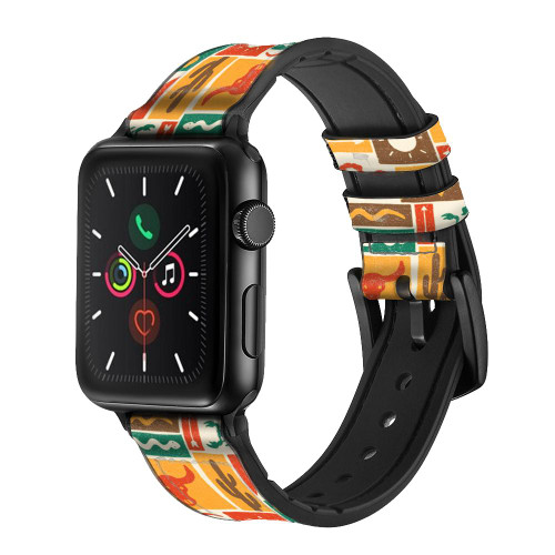 CA0212 Western Pattern Leather & Silicone Smart Watch Band Strap For Apple Watch iWatch