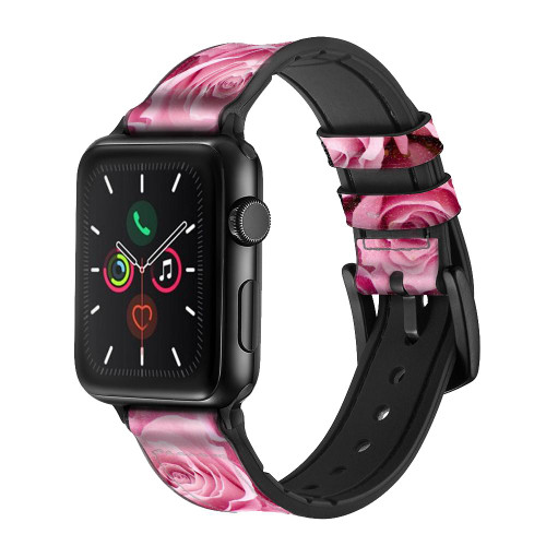 CA0519 Pink Rose Leather & Silicone Smart Watch Band Strap For Apple Watch iWatch