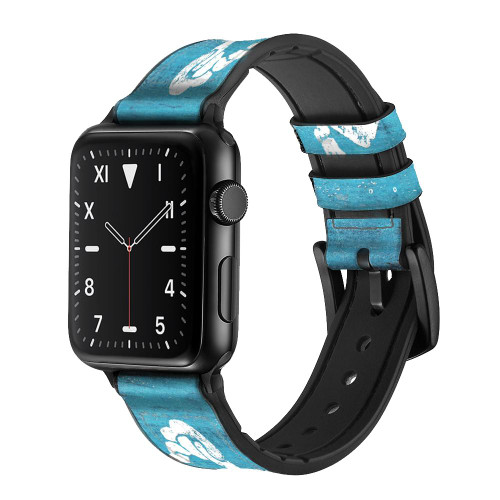 CA0560 Marine Anchor Blue Leather & Silicone Smart Watch Band Strap For Apple Watch iWatch