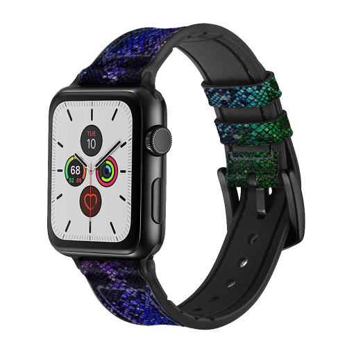 CA0676 Rainbow Python Skin Graphic Print Leather & Silicone Smart Watch Band Strap For Apple Watch iWatch