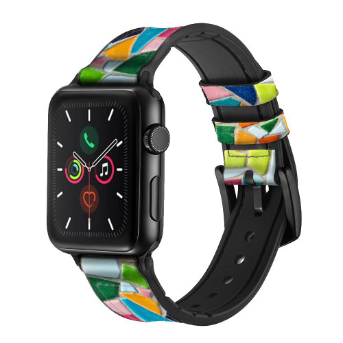 CA0694 Abstract Art Mosaic Tiles Graphic Leather & Silicone Smart Watch Band Strap For Apple Watch iWatch