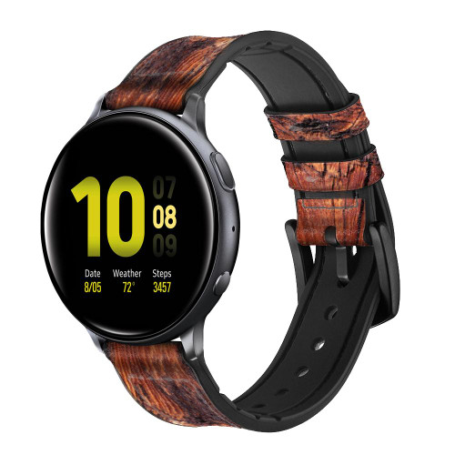 CA0080 Bois imprimé graphique Bracelet de montre intelligente en silicone et cuir pour Samsung Galaxy Watch, Gear, Active