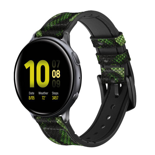 CA0482 Vert Serpent Imprimé graphique Peau Bracelet de montre intelligente en silicone et cuir pour Samsung Galaxy Watch, Gear, Active