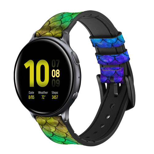 CA0510 Sirène écailles de poisson Bracelet de montre intelligente en silicone et cuir pour Samsung Galaxy Watch, Gear, Active