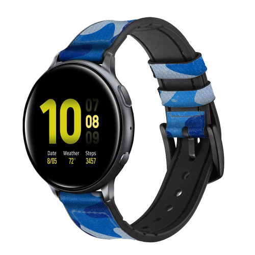 CA0526 Armée Bleu Camo Camouflage Bracelet de montre intelligente en silicone et cuir pour Samsung Galaxy Watch, Gear, Active