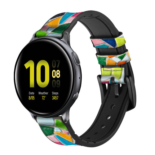 CA0694 Art abstrait carreaux de mosaïque graphique Bracelet de montre intelligente en silicone et cuir pour Samsung Galaxy Watch, Gear, Active