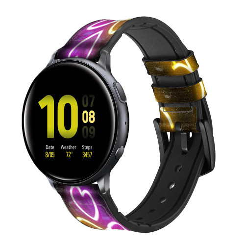 CA0801 Mignon Mini coeur Néon graphique Bracelet de montre intelligente en silicone et cuir pour Samsung Galaxy Watch, Gear, Active