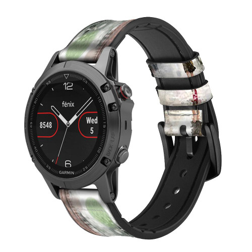 CA0013 Fille sous la pluie Bracelet de montre intelligente en silicone et cuir pour Garmin Smartwatch