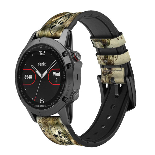 CA0066 Carte Poker Crâne Bracelet de montre intelligente en silicone et cuir pour Garmin Smartwatch