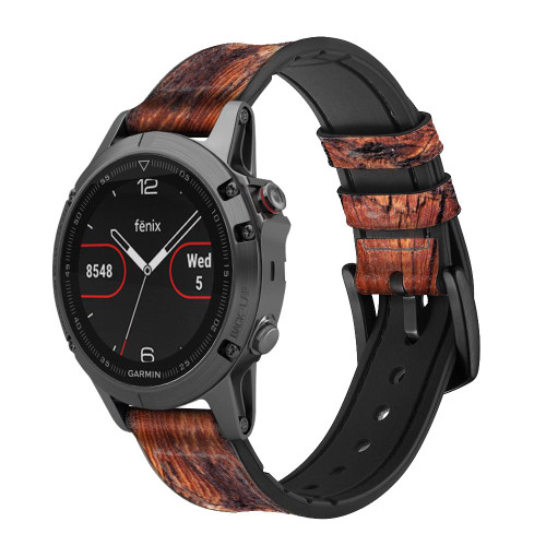 CA0080 Bois imprimé graphique Bracelet de montre intelligente en silicone et cuir pour Garmin Smartwatch