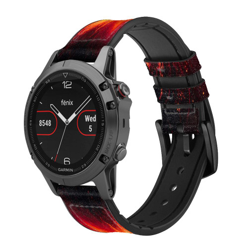 CA0091 Volcan Lave Bracelet de montre intelligente en silicone et cuir pour Garmin Smartwatch