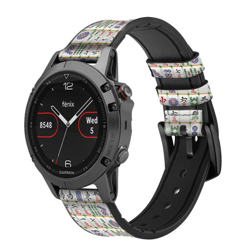 CA0142 Mahjong Bracelet de montre intelligente en silicone et cuir pour Garmin Smartwatch