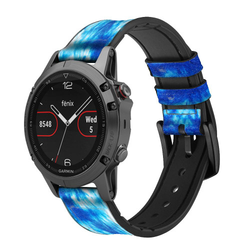 CA0210 Tie Dye Bleu Bracelet de montre intelligente en silicone et cuir pour Garmin Smartwatch
