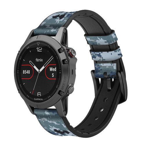 CA0274 Marine Camo camouflage graphique Bracelet de montre intelligente en silicone et cuir pour Garmin Smartwatch