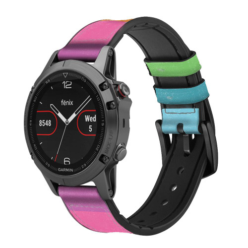 CA0284 Arc en ciel Motif Bracelet de montre intelligente en silicone et cuir pour Garmin Smartwatch