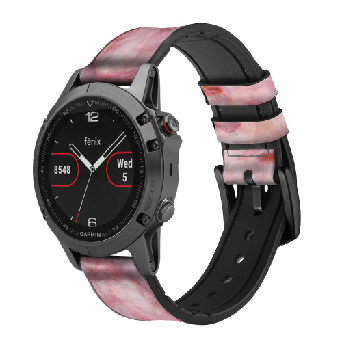 CA0465 Texture en marbre rose Bracelet de montre intelligente en silicone et cuir pour Garmin Smartwatch