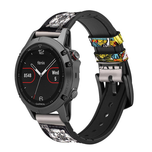 CA0532 Mort de carte de tarot Bracelet de montre intelligente en silicone et cuir pour Garmin Smartwatch