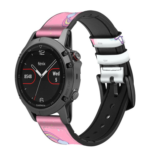 CA0807 Licorne Dessin animé Bracelet de montre intelligente en silicone et cuir pour Garmin Smartwatch