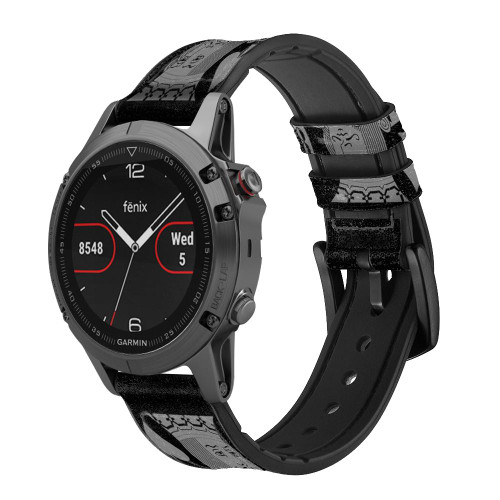 CA0809 Noir Roi Spade Bracelet de montre intelligente en silicone et cuir pour Garmin Smartwatch