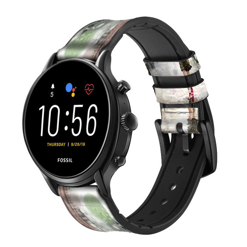 CA0013 Fille sous la pluie Bracelet de montre intelligente en silicone et cuir pour Fossil Smartwatch