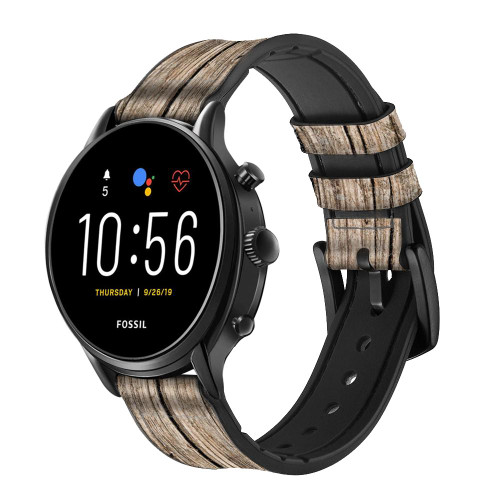 CA0079 Bois imprimé graphique Bracelet de montre intelligente en silicone et cuir pour Fossil Smartwatch