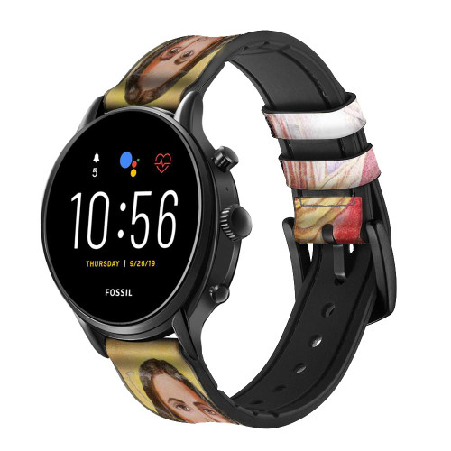 CA0100 Jésus Bracelet de montre intelligente en silicone et cuir pour Fossil Smartwatch