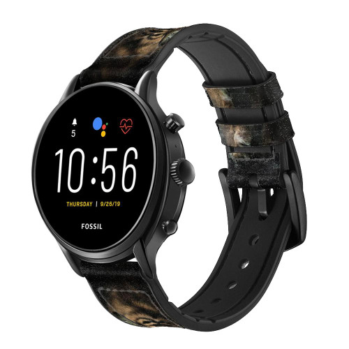 CA0114 Tigre du Bengale Bracelet de montre intelligente en silicone et cuir pour Fossil Smartwatch